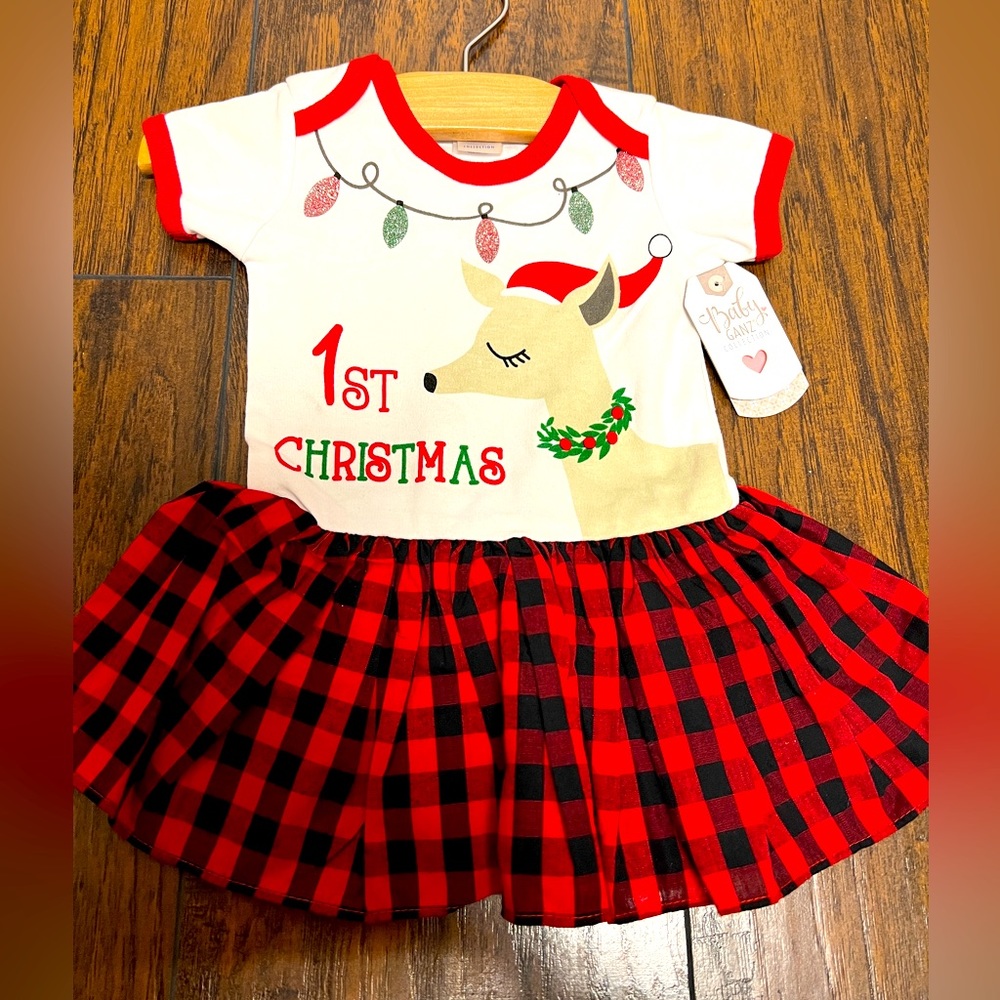 Baby Ganz Collection 1st Christmas Dress/Skirt Black/Red Checkered Baby 0-6Month